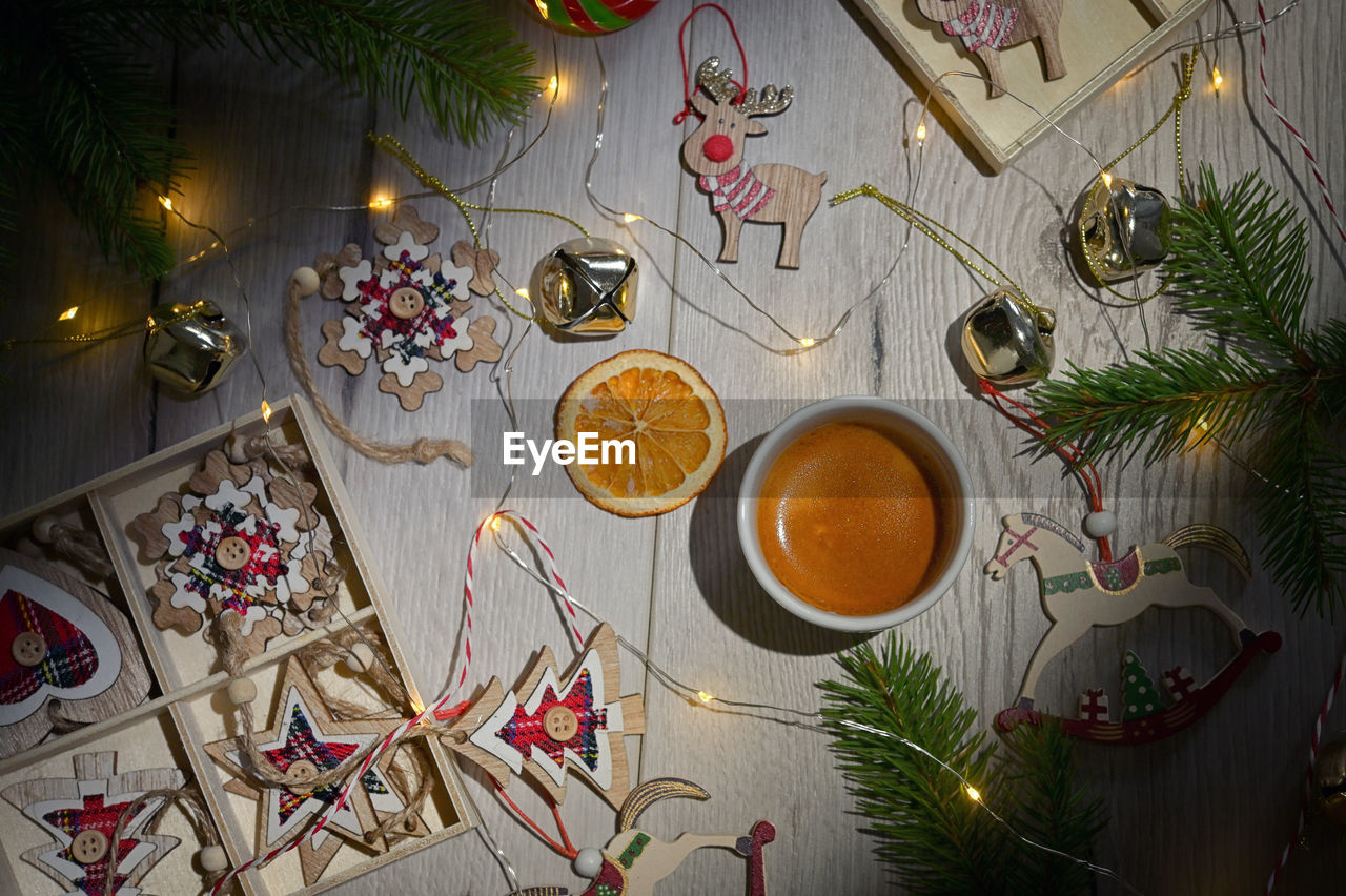Vintage holidays table decor with espresso cup