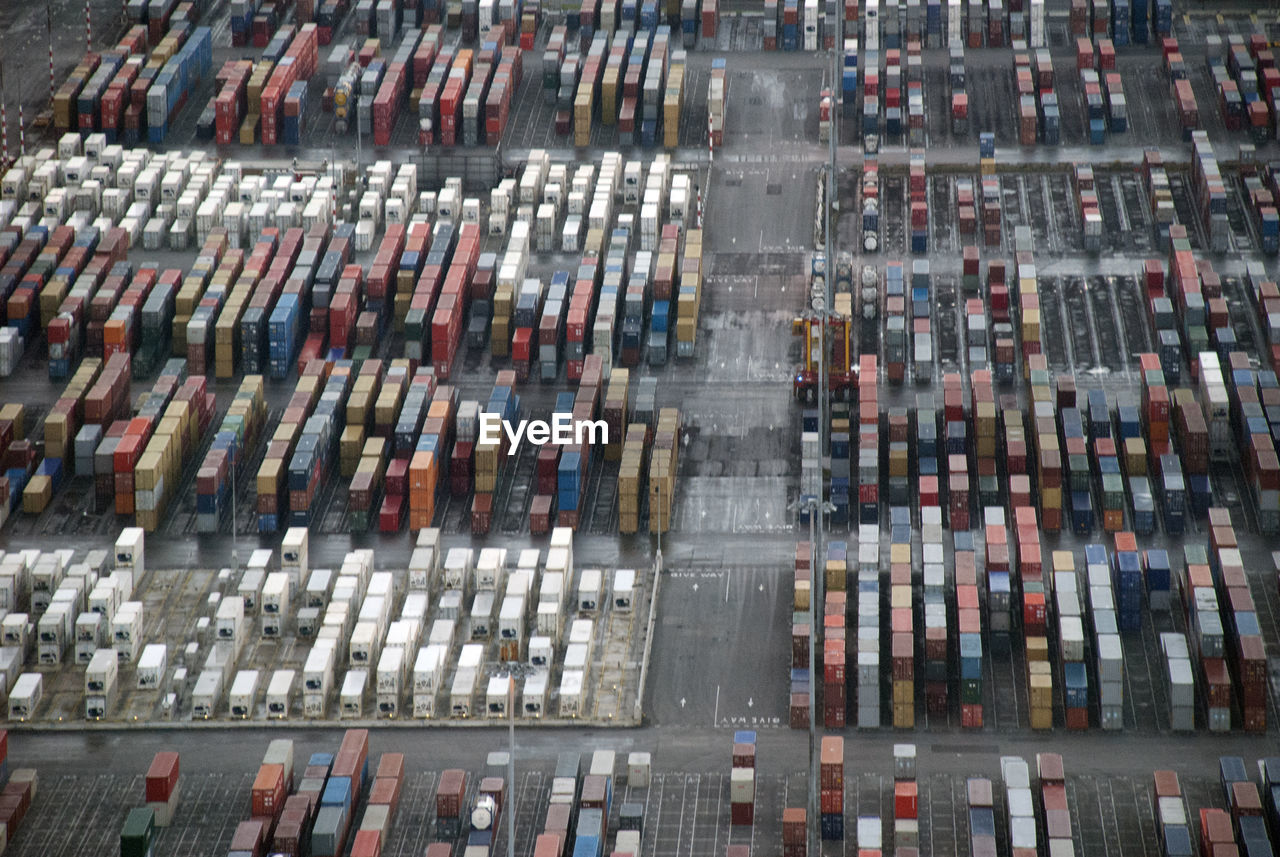 Aerial view of cargo containers at commercial dock