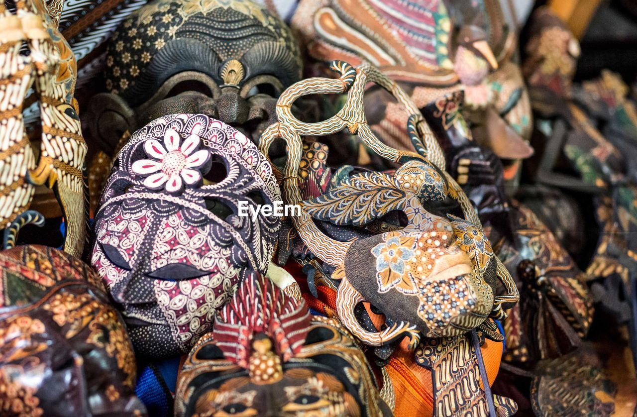 Wooden masks are one of indonesia's cultural heritage, usually found in traditional dance events.