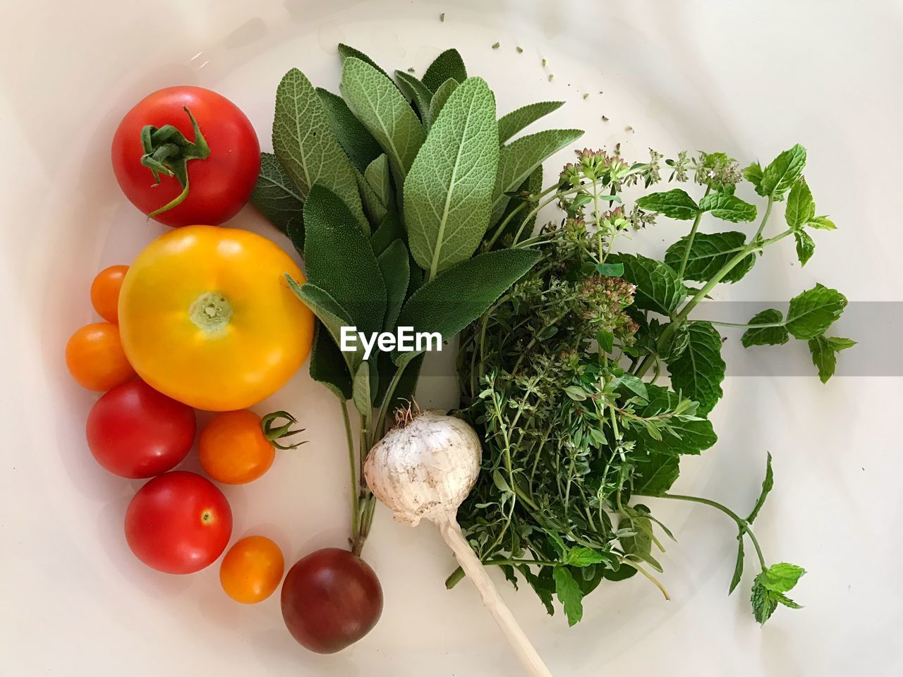 HIGH ANGLE VIEW OF FRUITS AND TOMATOES