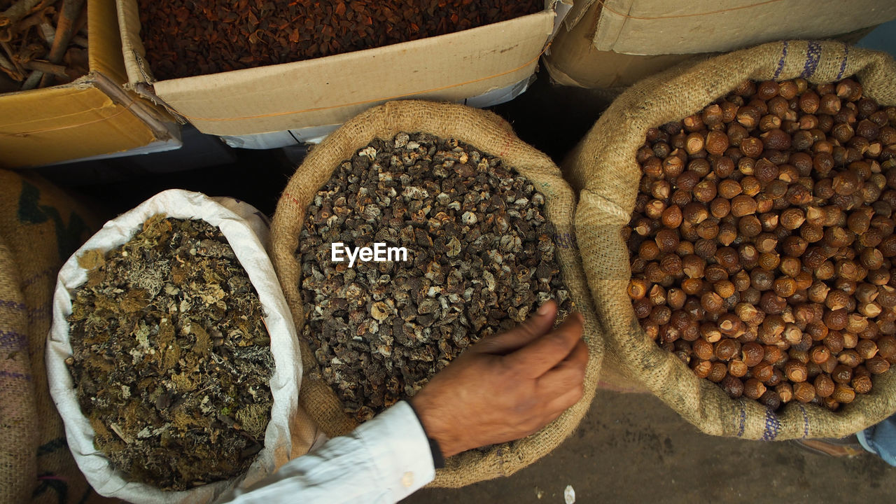 High angle view of food in market