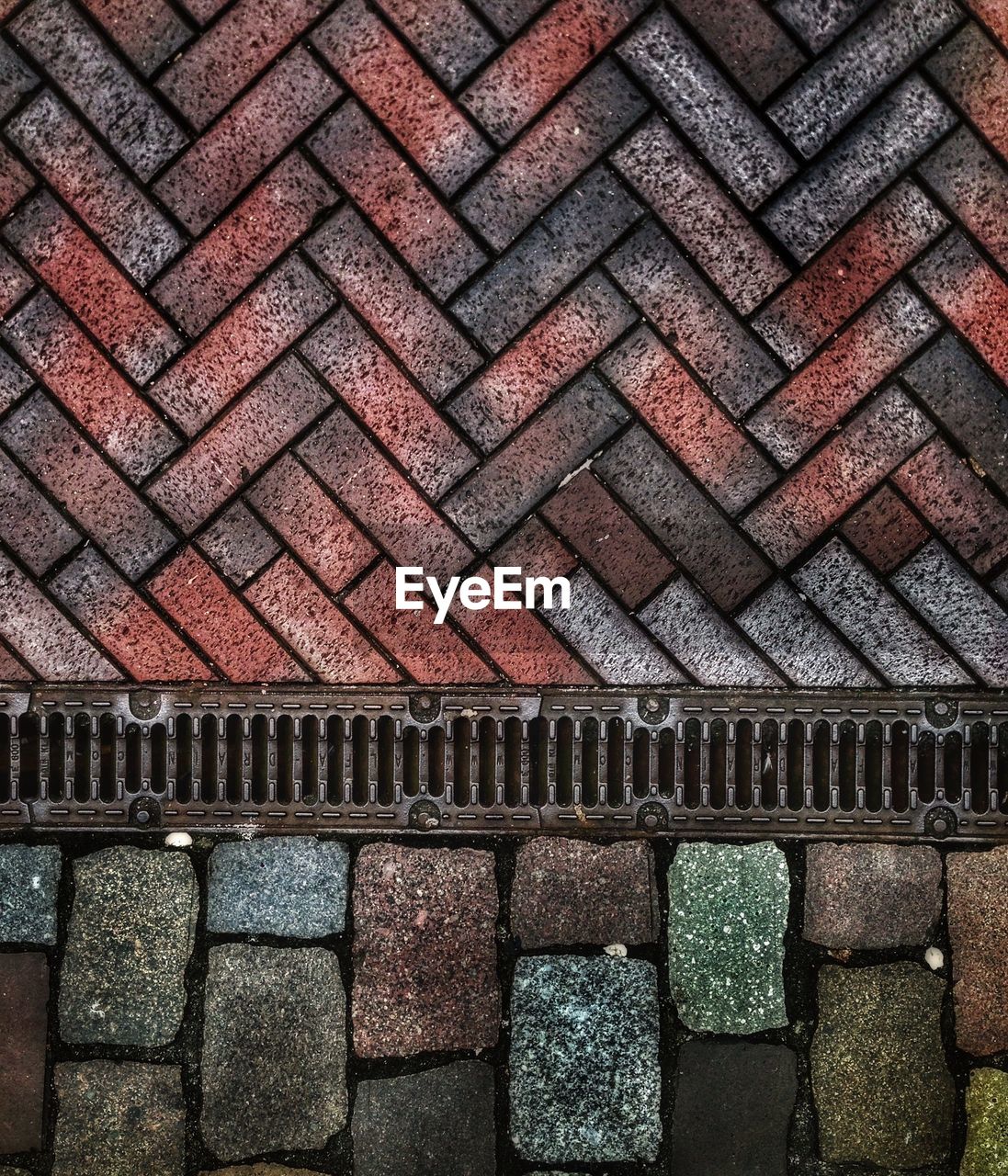 High angle view of cobblestone street