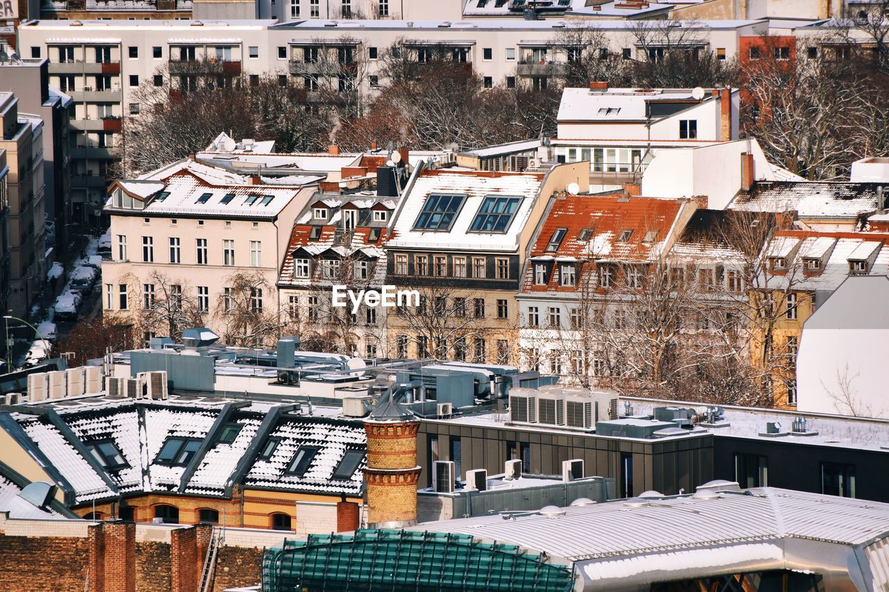 High angle view of buildings in city