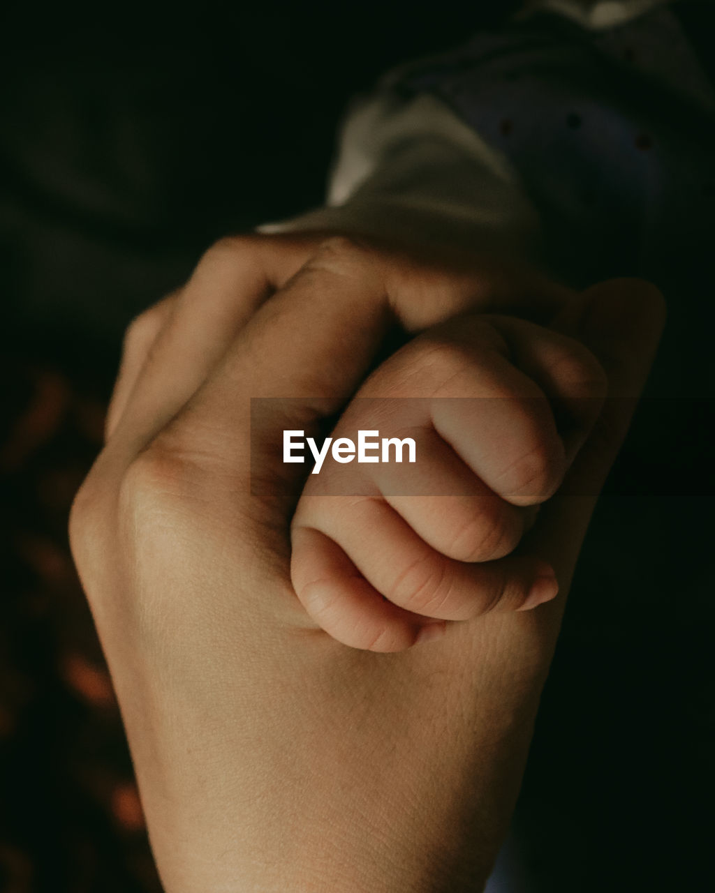 Close-up of mother holding hands 