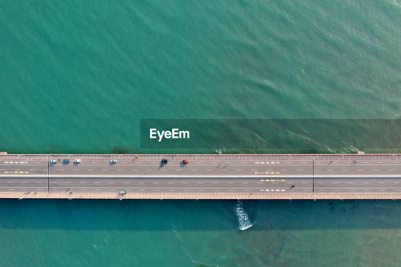 Aerial view of bridge over seascape