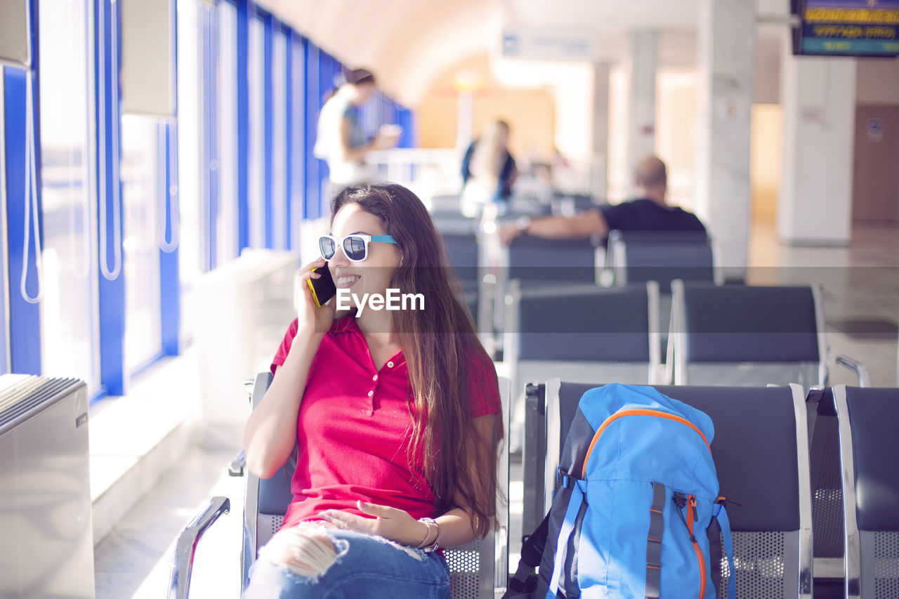 Woman sitting in bus