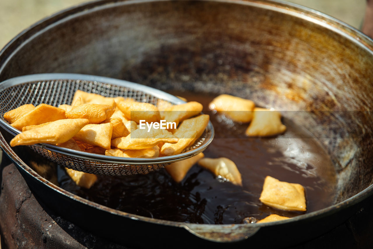 close-up of food in cooking pan