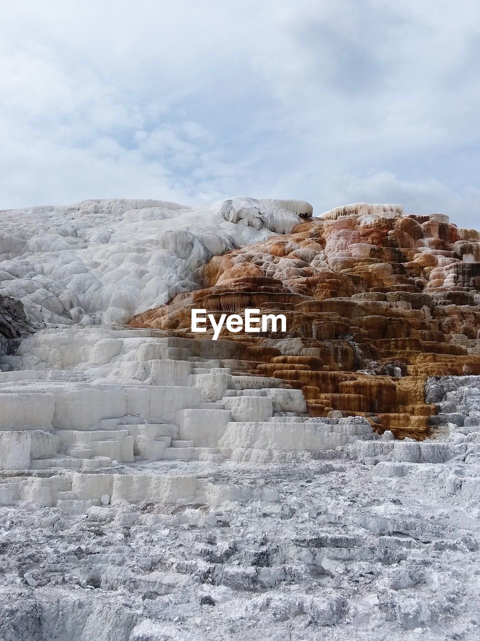 Scenic view of frozen mountain against sky