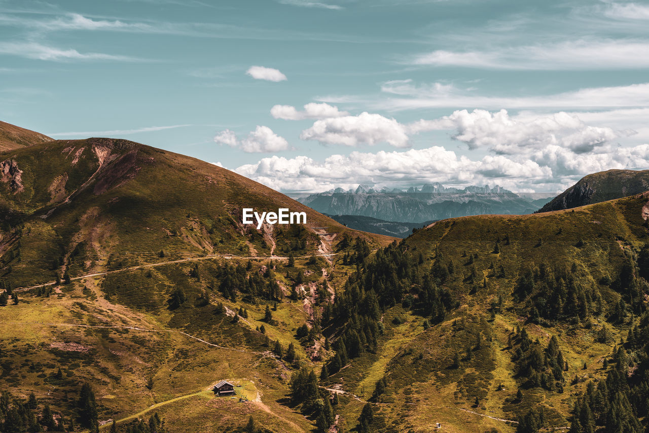 Scenic view of landscape and mountains against sky