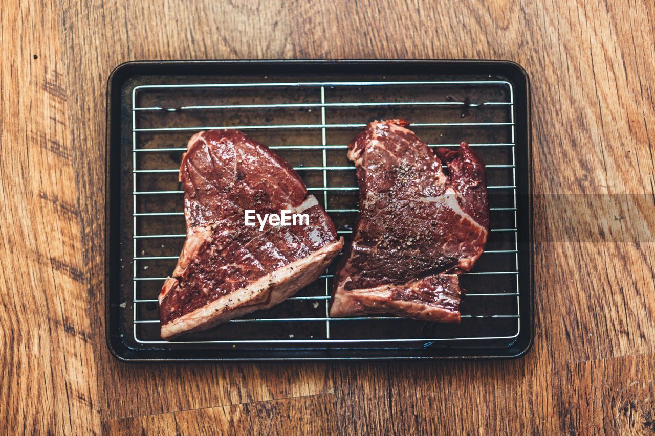 Close-up of steak on grill