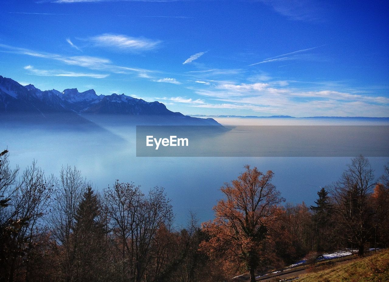 Scenic view of mountains and sea