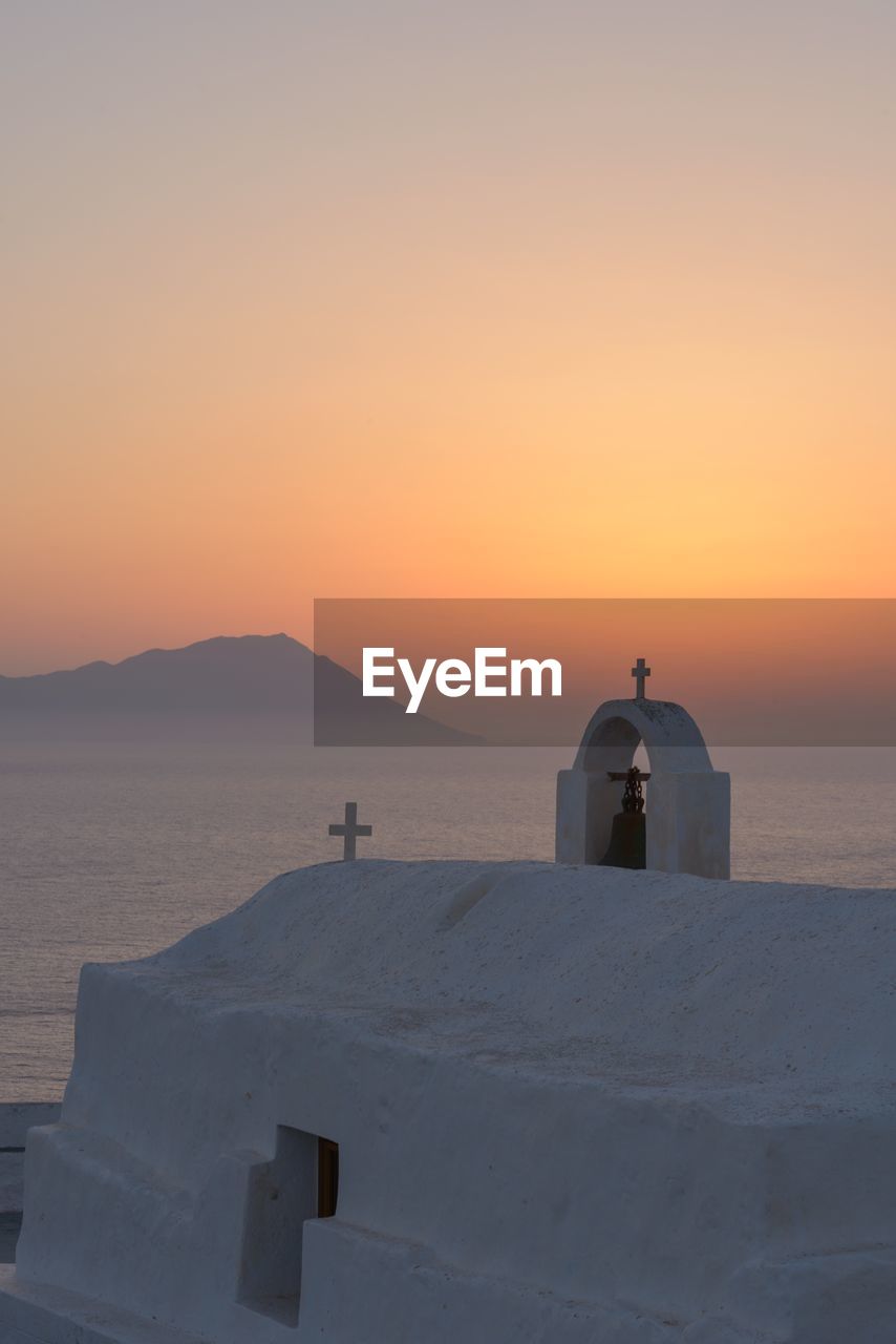 Beautiful chapel during sunset on milos island in greece.