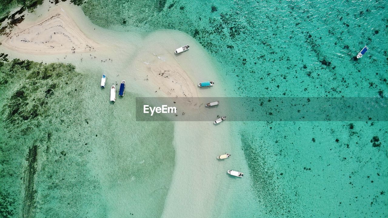 Aerial view of boats at beach