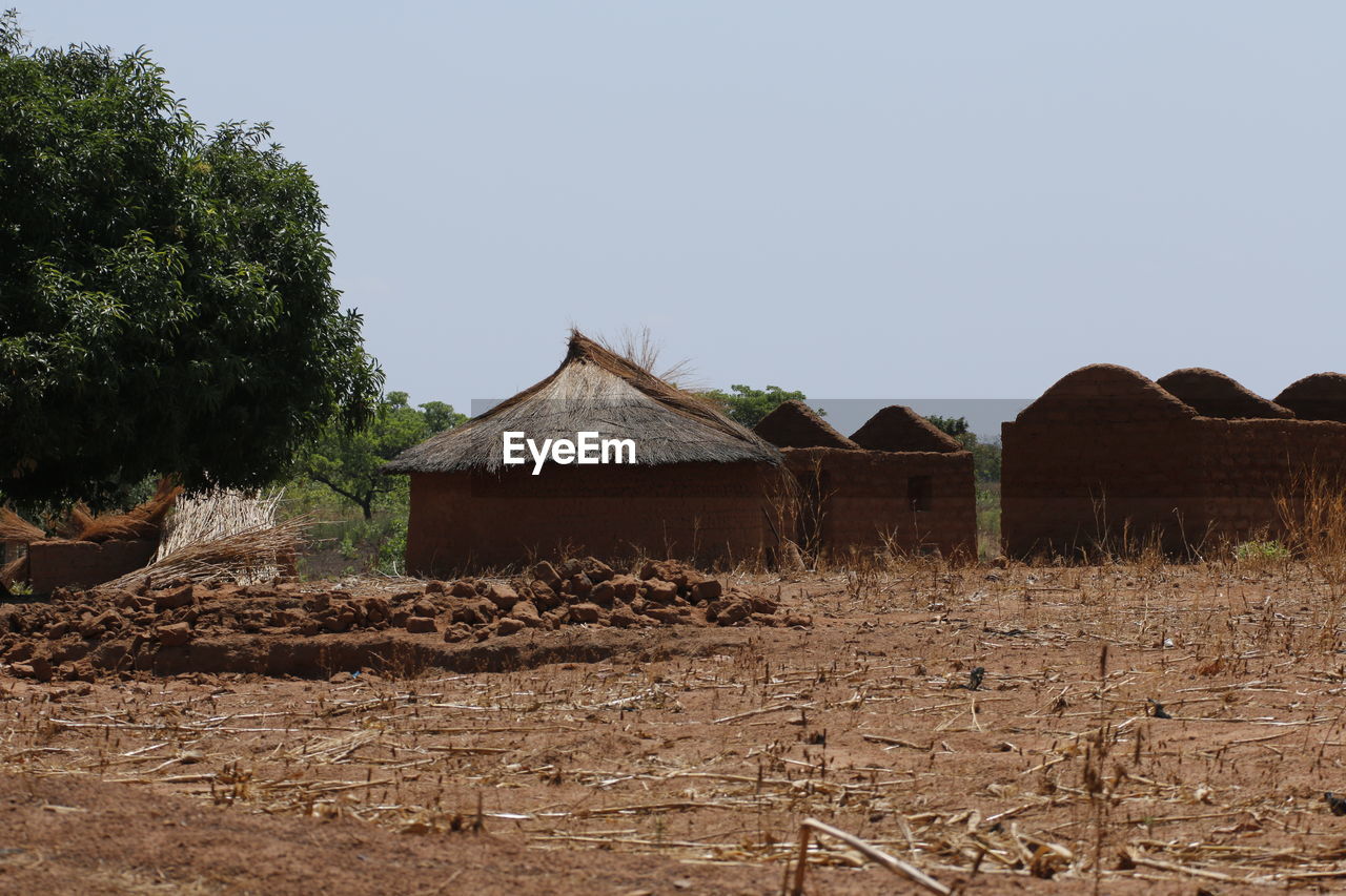 Agricultural field against clear sky