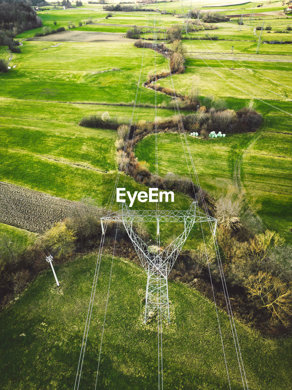 high angle view of people walking on grassy field