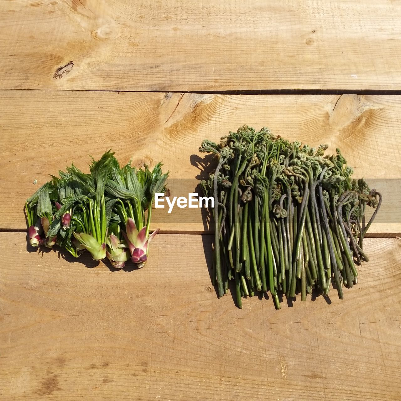 High angle view of vegetables on table