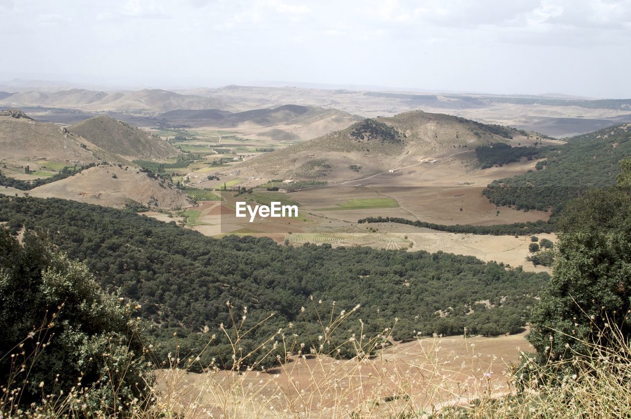 High angle view of valley against sky