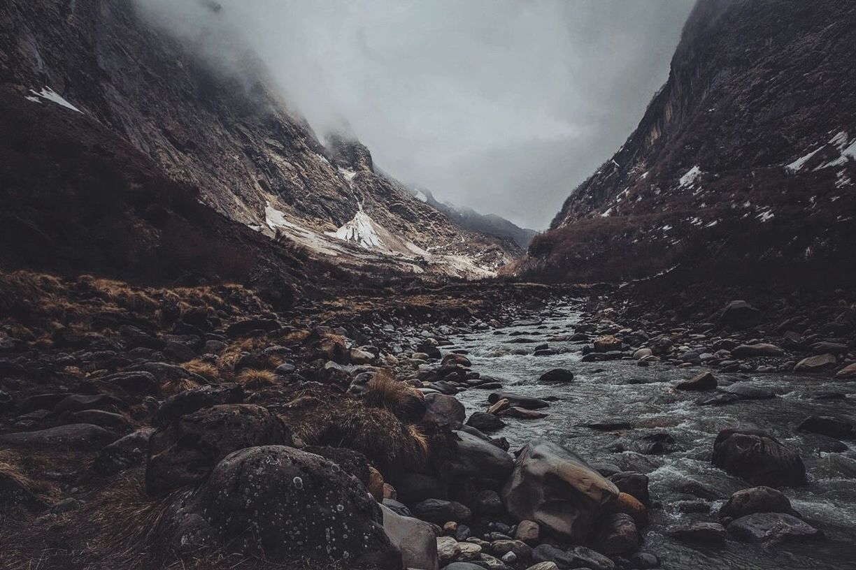 SCENIC VIEW OF MOUNTAINS AGAINST CLOUDY SKY