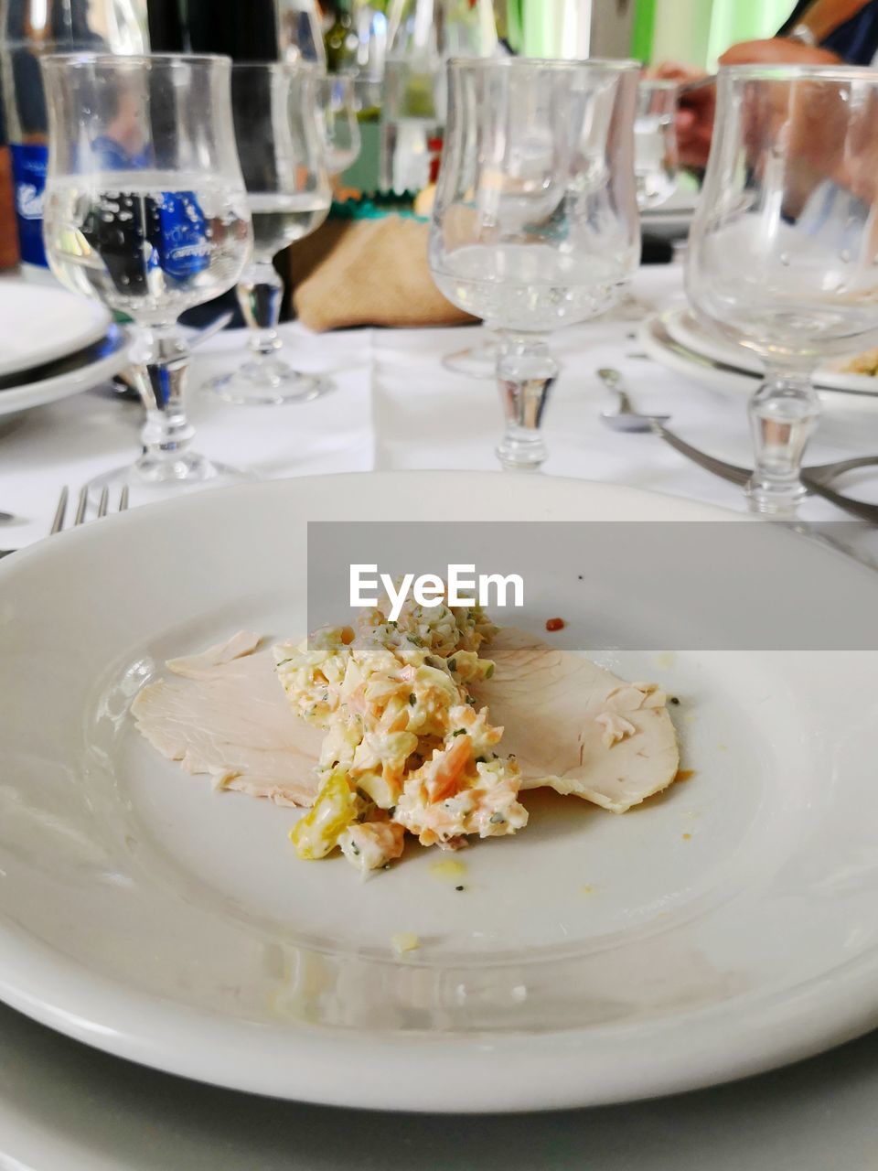 Close-up of meal served on table