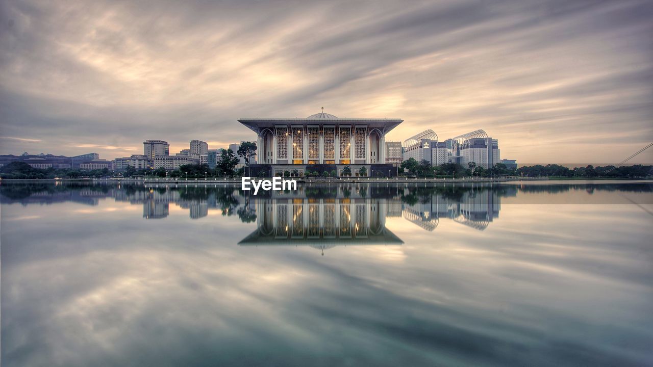 Reflection of building in water