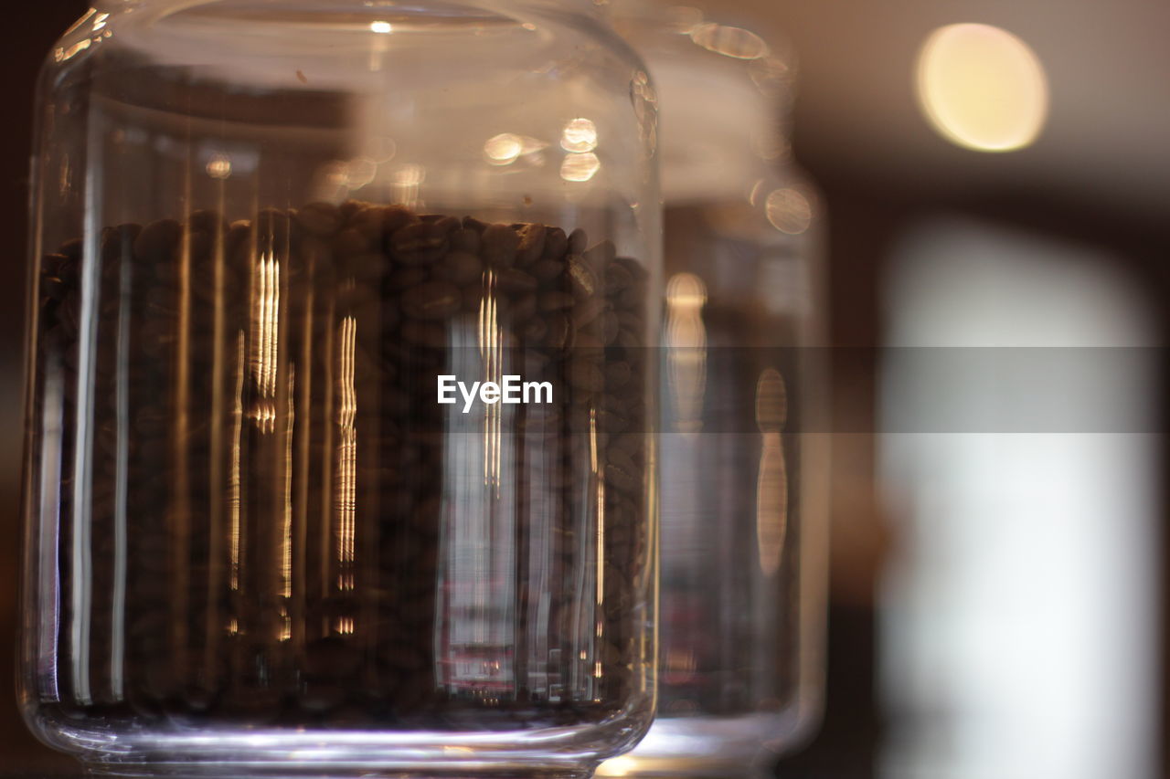 Roasted coffee beans in glass jar