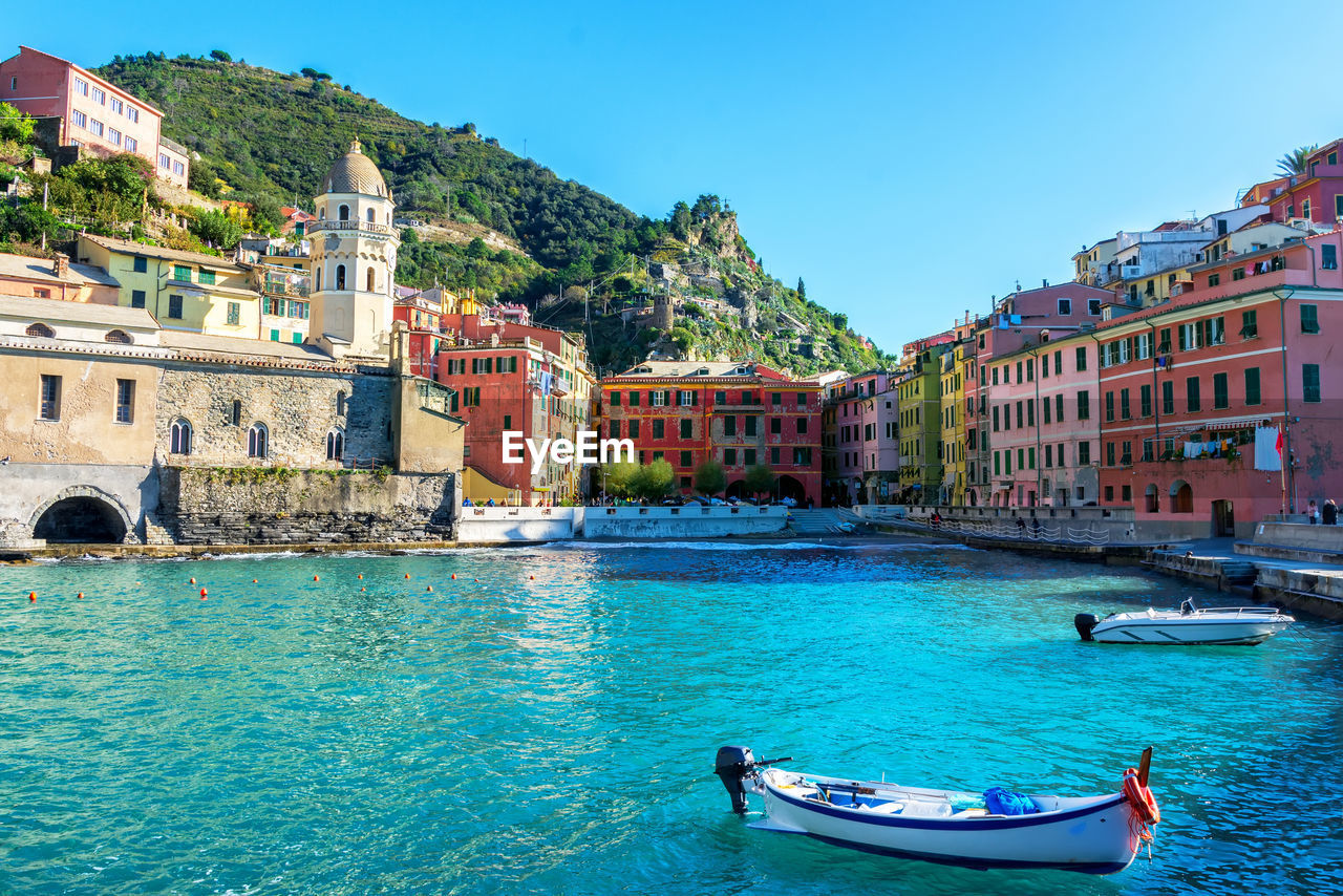 Boat in the harbor of vernassa. ligurian coast of italy. cinque terre national park. 