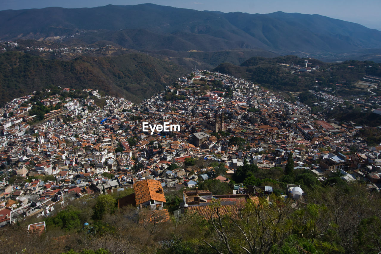 High angle view of townscape on taxco