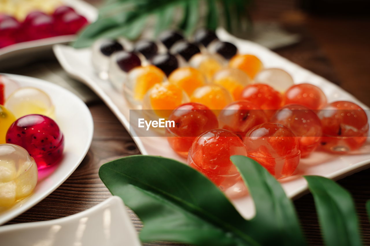 Fruit jelly agar agar fruit cake healthy vegan. dragon fruit passion fruit strawberry grape