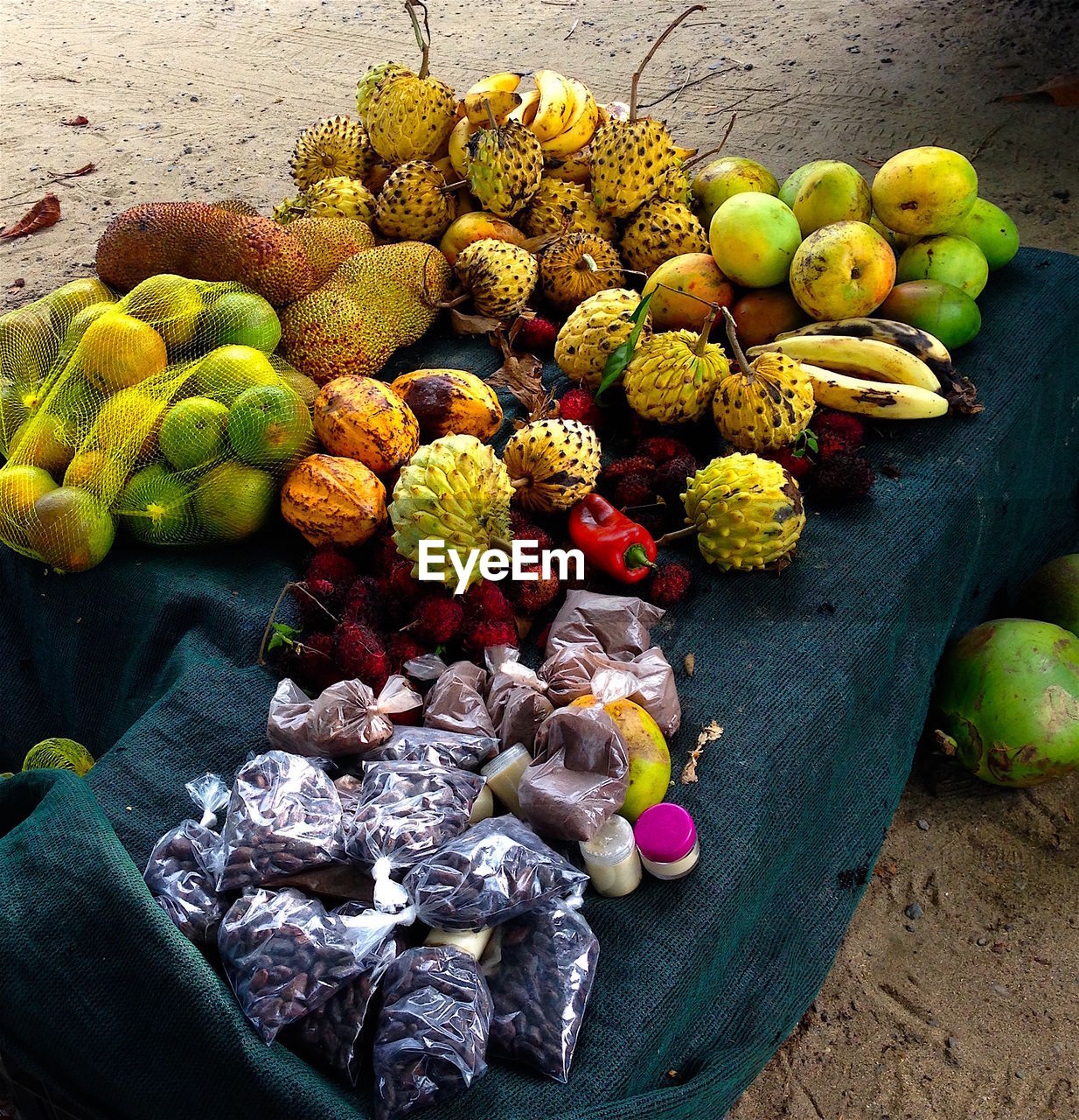 High angle view of fruits for sale in market