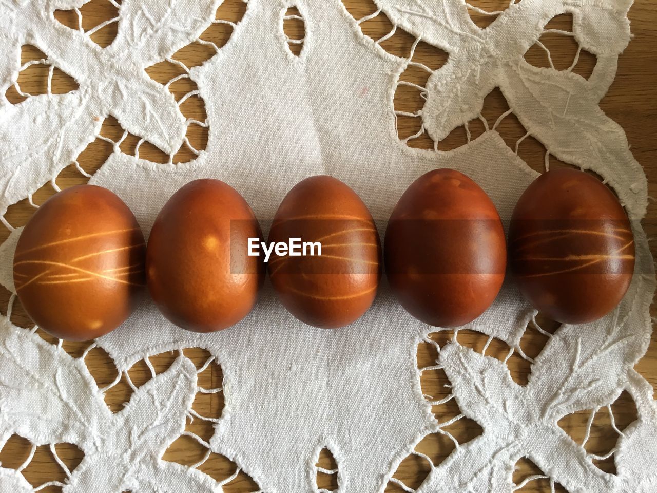 High angle view of eggs on table