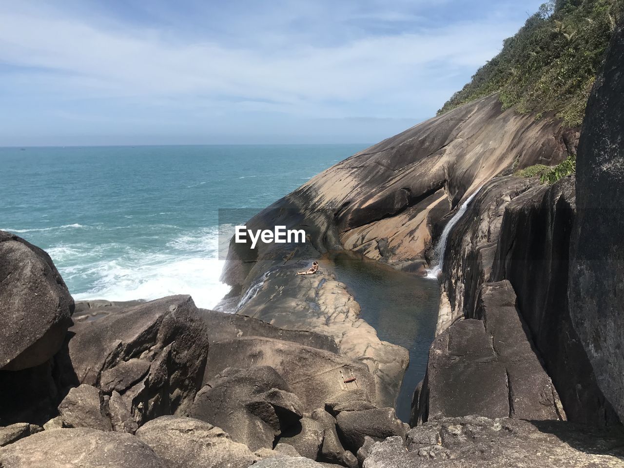 SCENIC VIEW OF ROCKS ON SHORE AGAINST SKY