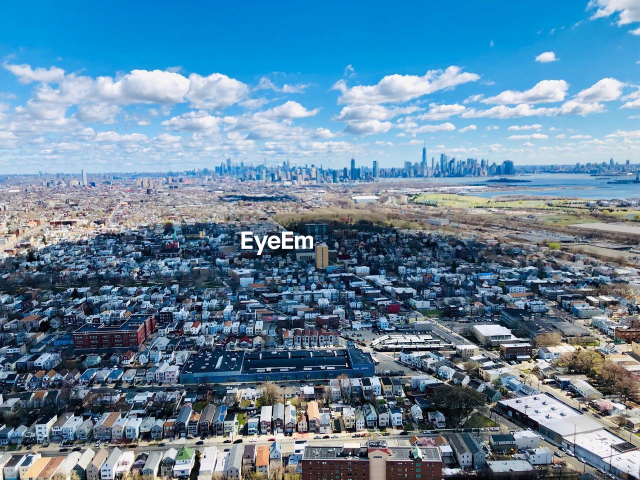 High angle view of townscape against sky