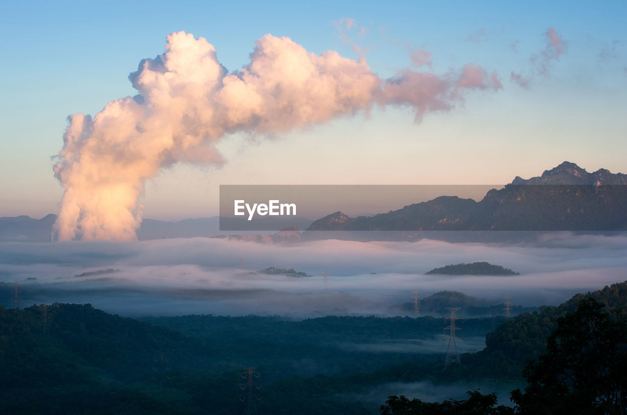 panoramic view of mountains against sky during sunset