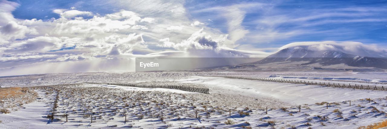 AERIAL VIEW OF SNOWCAPPED MOUNTAIN AGAINST SKY