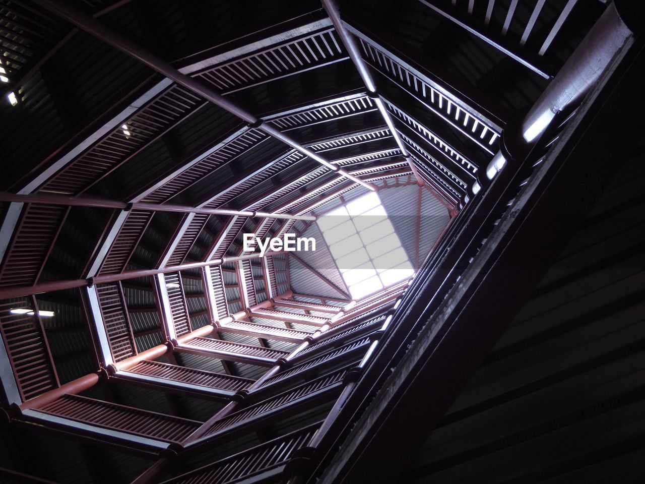 Directly below shot of spiral staircases