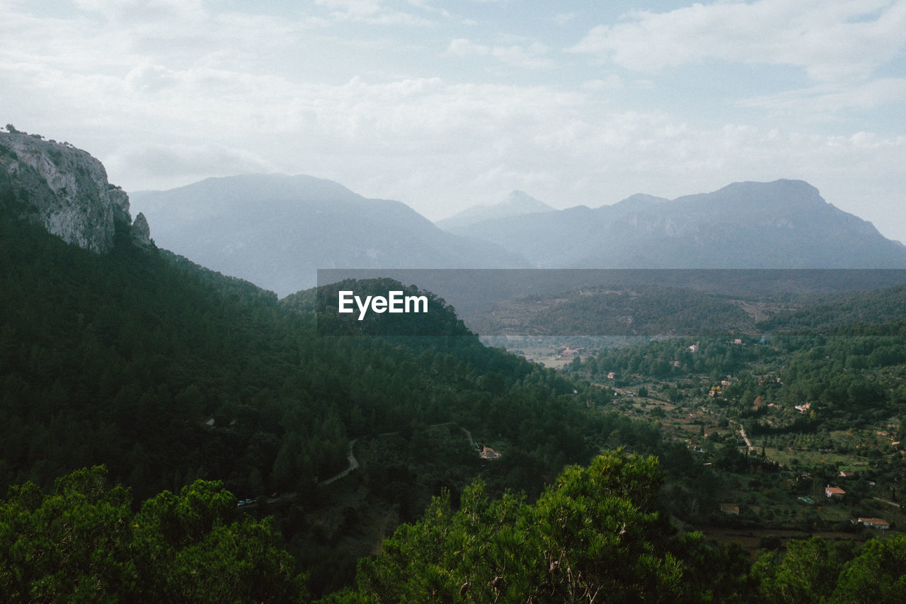 High angle view of mountains against sky