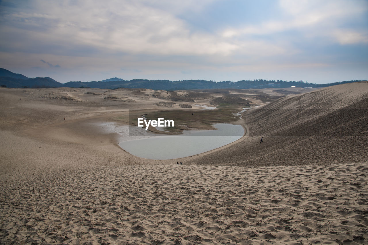 Sand dunes in desert against sky