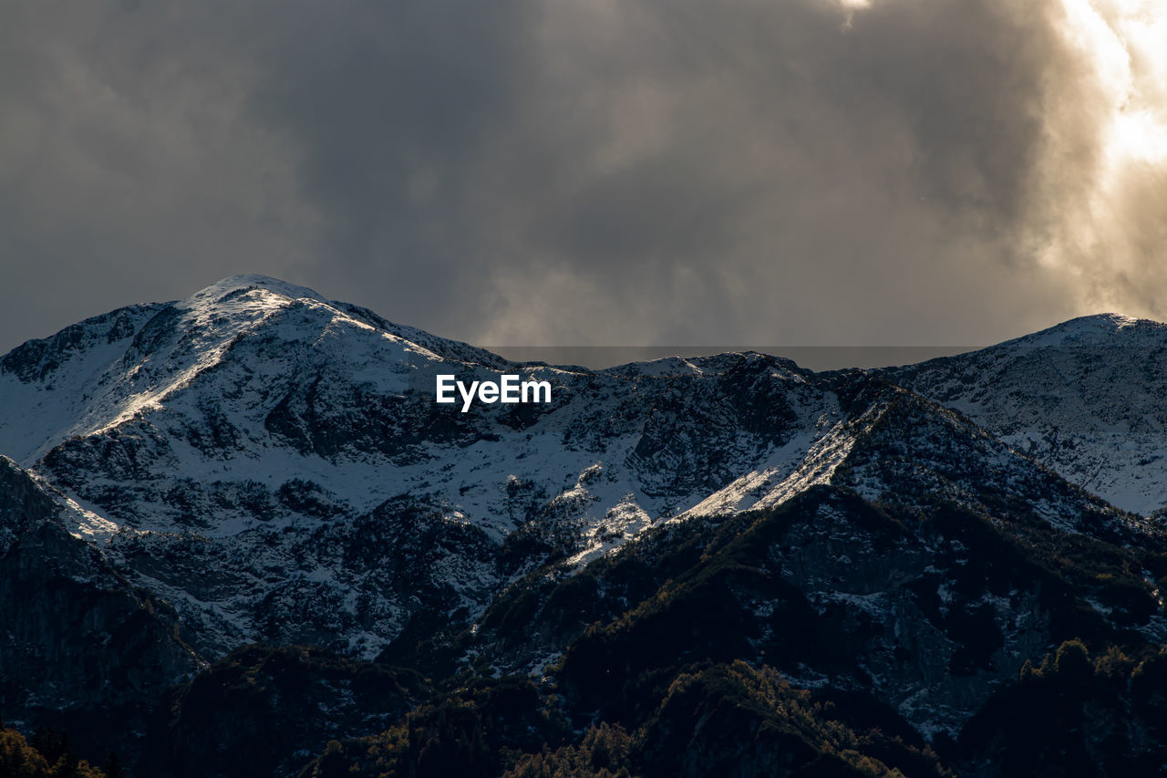 Scenic view of snowcapped mountains against sky