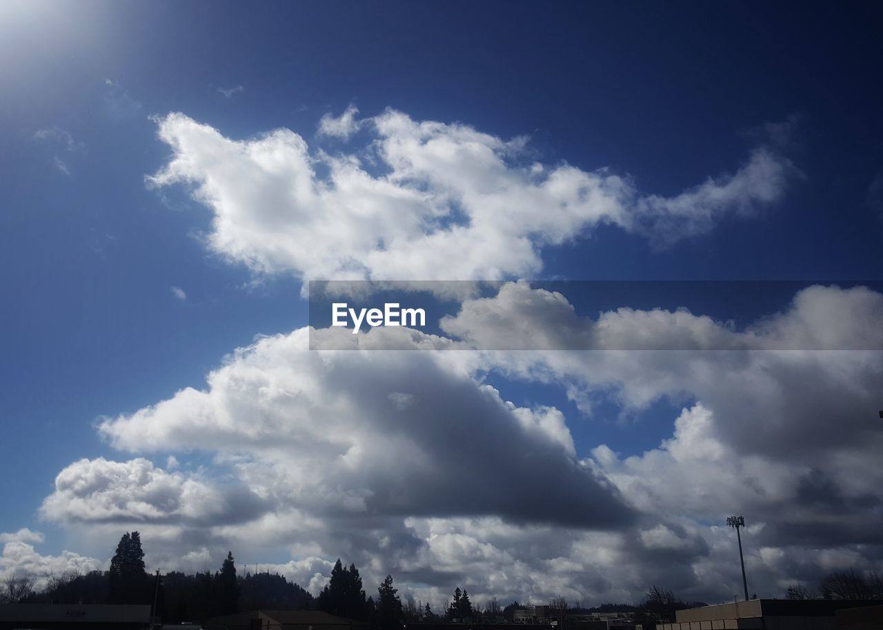 LOW ANGLE VIEW OF BUILDINGS AGAINST BLUE SKY