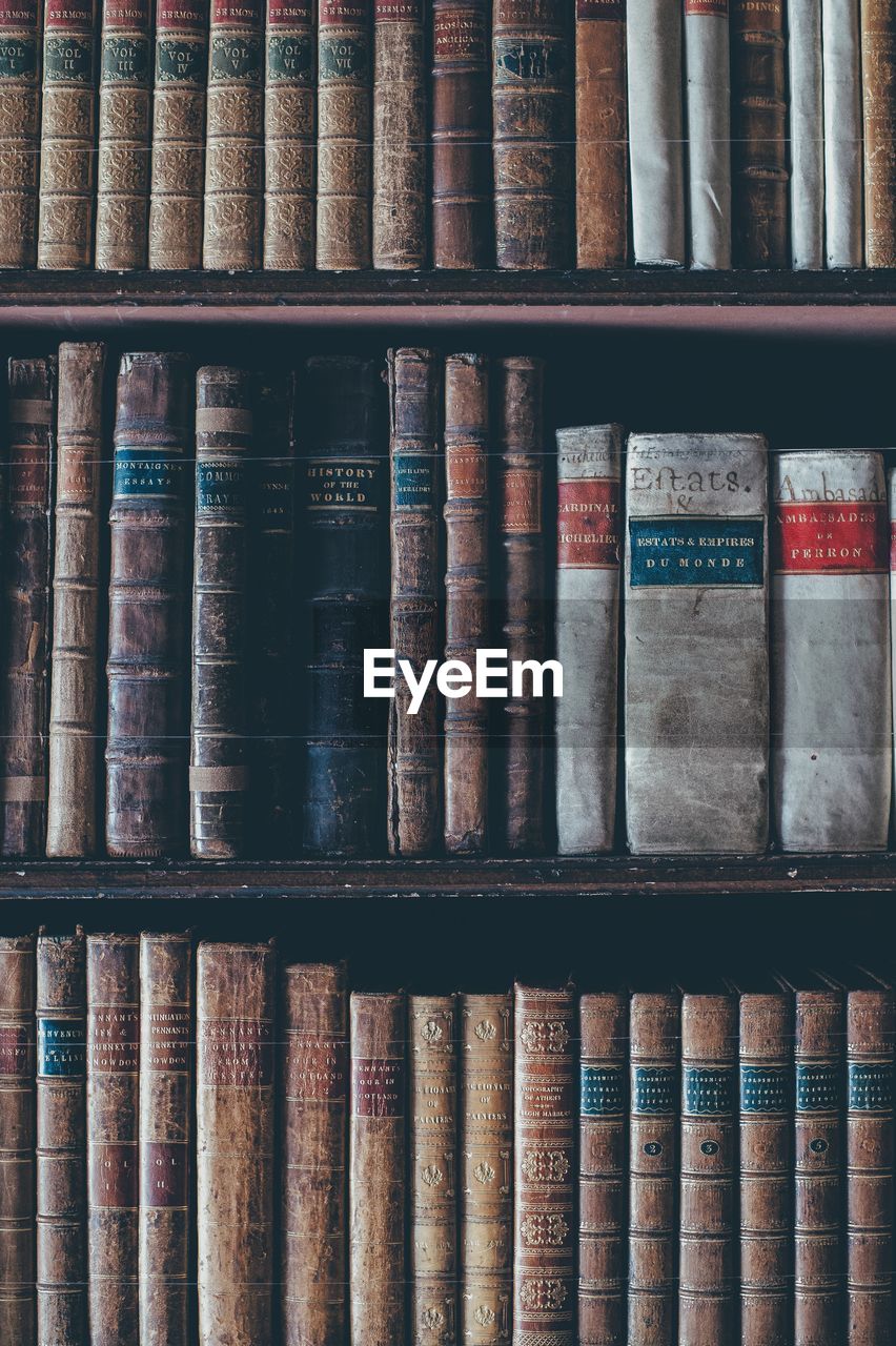 Full frame shot of books in shelf