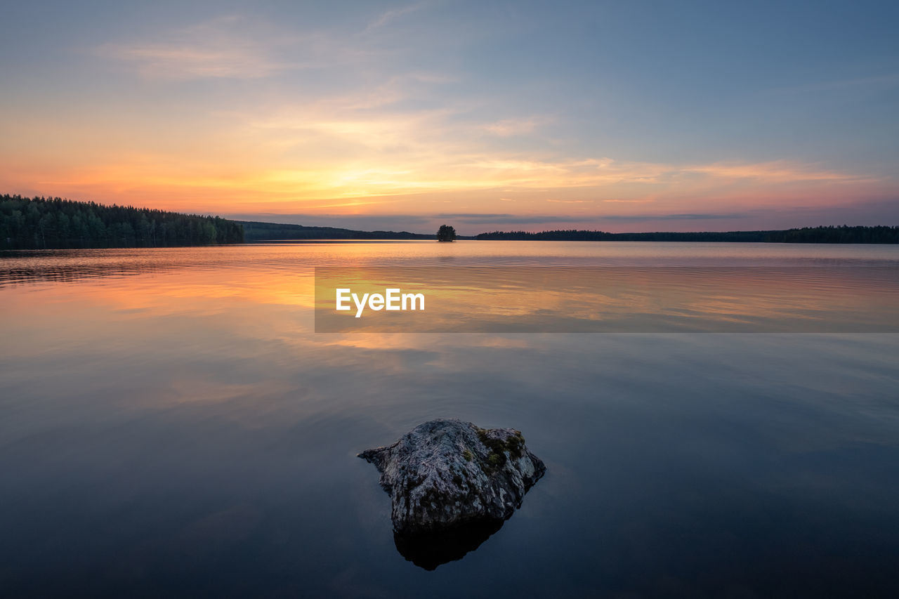 SCENIC VIEW OF LAKE AT SUNSET