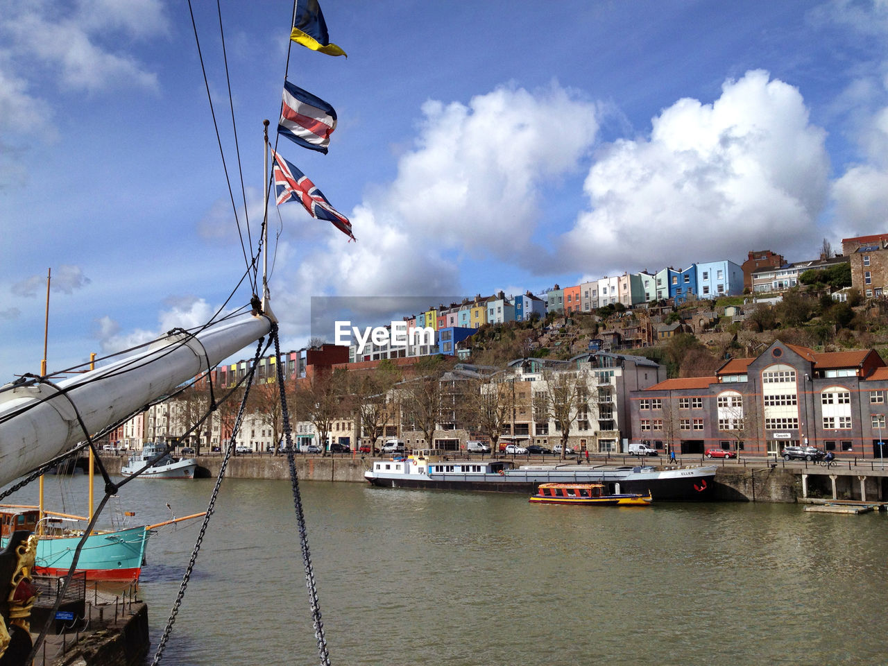 Moored boats against built structures