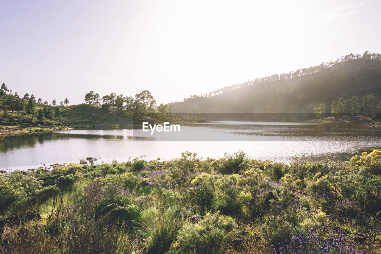 Scenic view of lake against sky during sunset