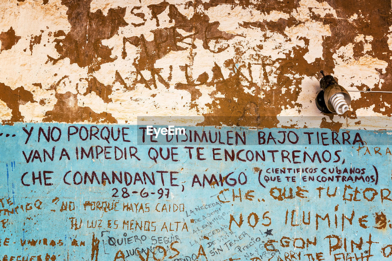 CLOSE-UP OF TEXT AGAINST WALL