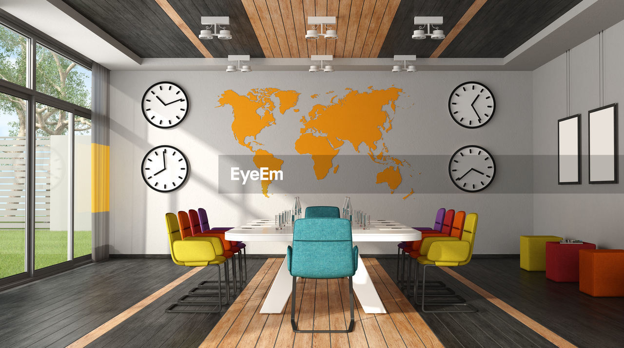 World map on wall in board room at office