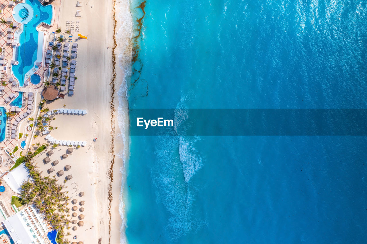 Aerial view of punta norte beach, cancun, mexico.