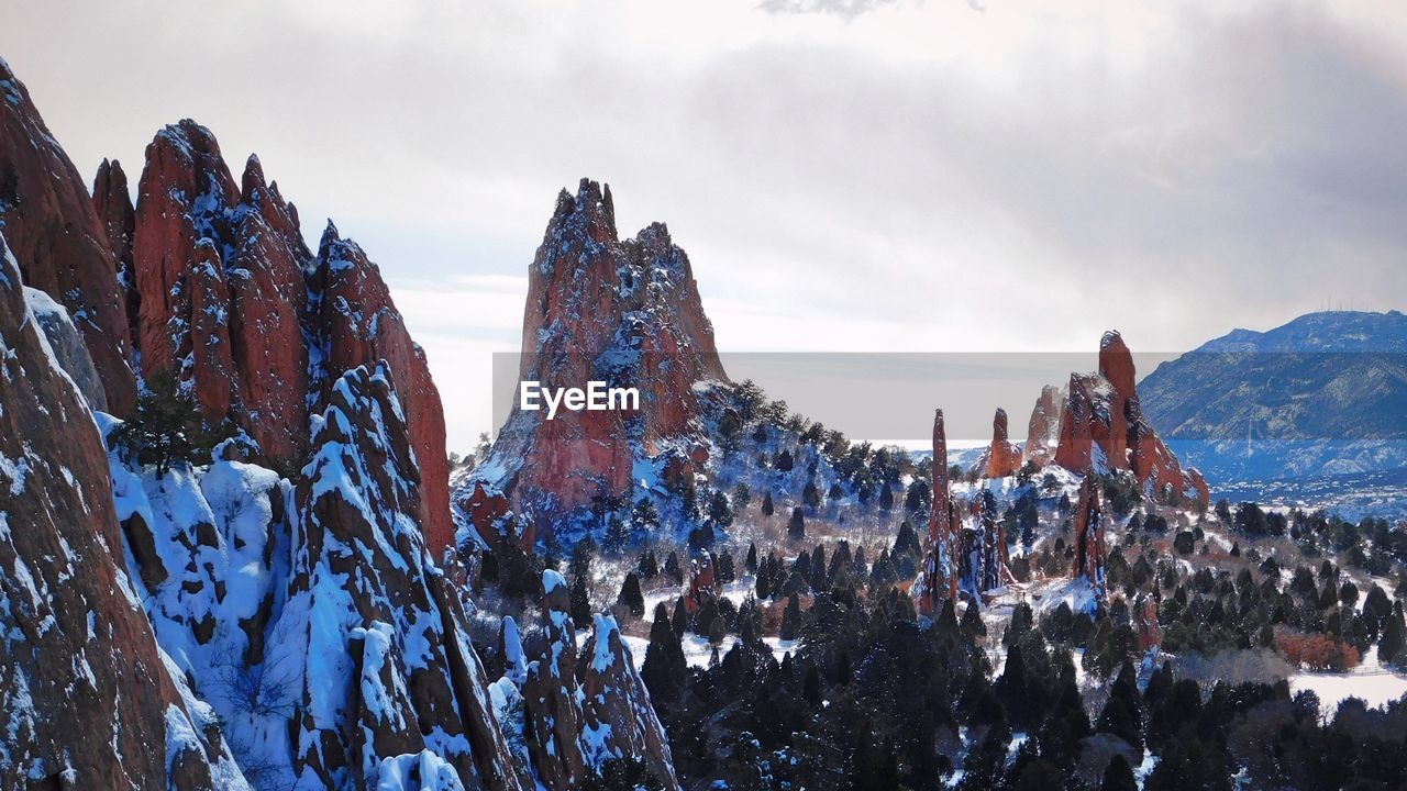 Panoramic view of snowcapped mountains against sky