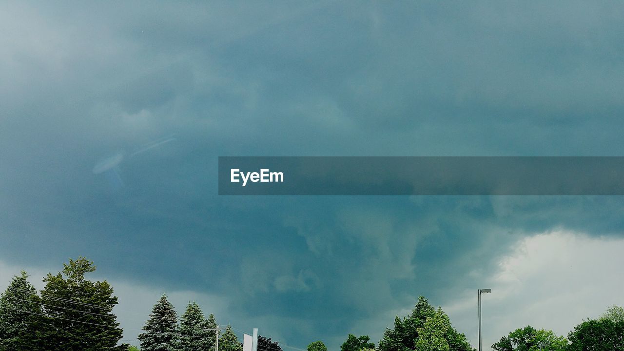 Low angle view of cloudy sky over trees