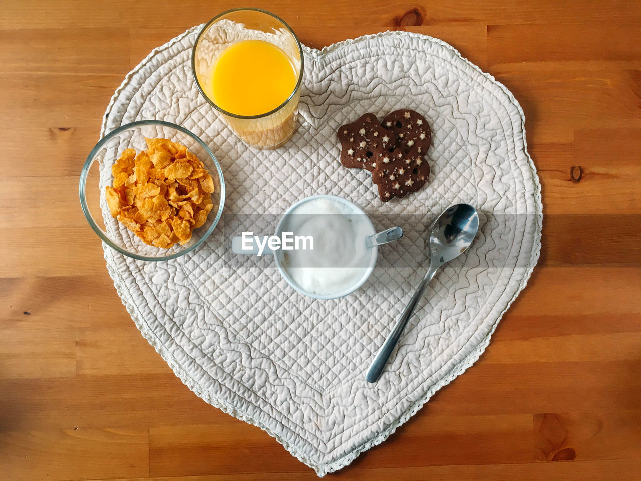 High angle view of breakfast on table