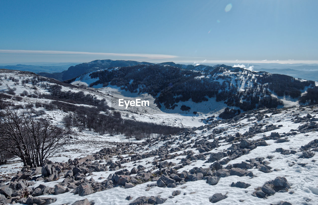 Scenic view of snowcapped mountains against sky